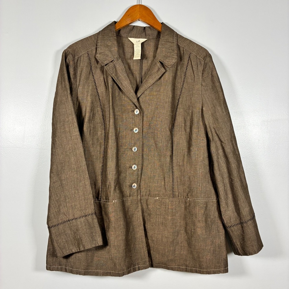 J. Jill Jacket XLP Linen Blend Whipstitch Professional Coastal Grandma Lagenlook